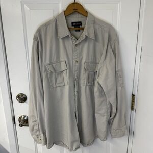 Vtg Faded Glory Originals Military Tan Khaki Button LS Shirt Mens XL 100% Cotton